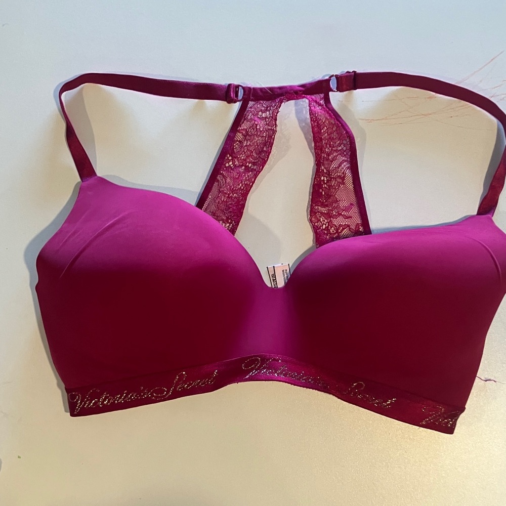 Victoria's Secret Fuchsia Smooth Push-Up Bra with Lace Racerback